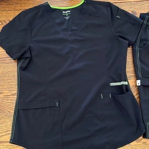 Pair of black scrubs with jogger style pant portion